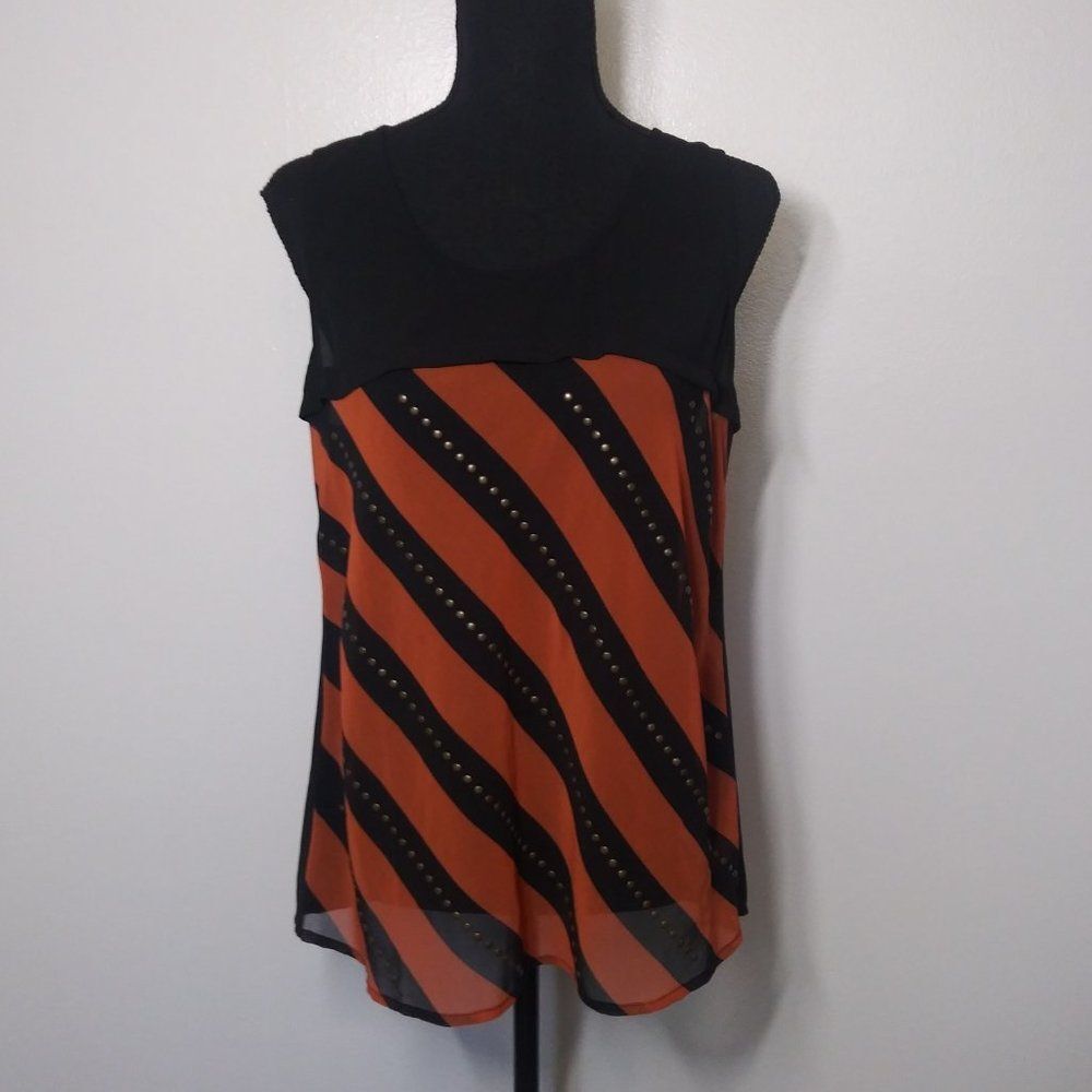 Sugarlips Black and Rust Striped Studded Tank Top
